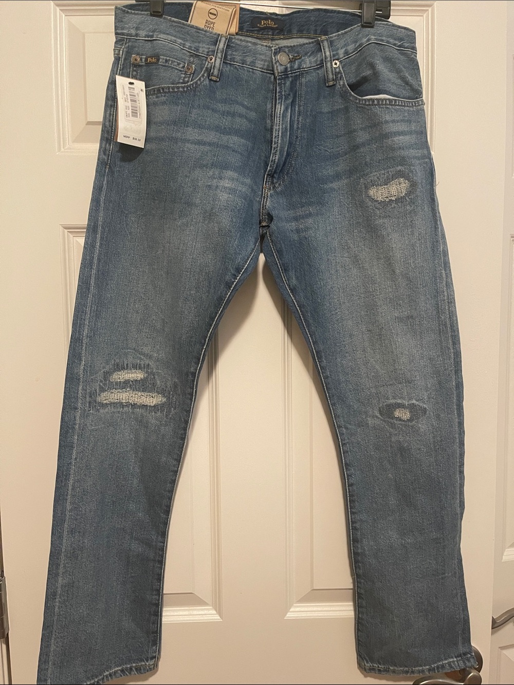 Polo by Ralph Lauren Slim Straight Distressed Blue Jeans